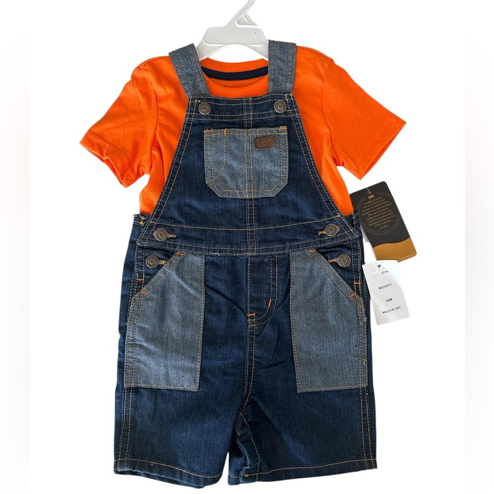 NWT Lee Toddler Boys Denim Overalls Outfit 2-Piece Set 24M Patchwork